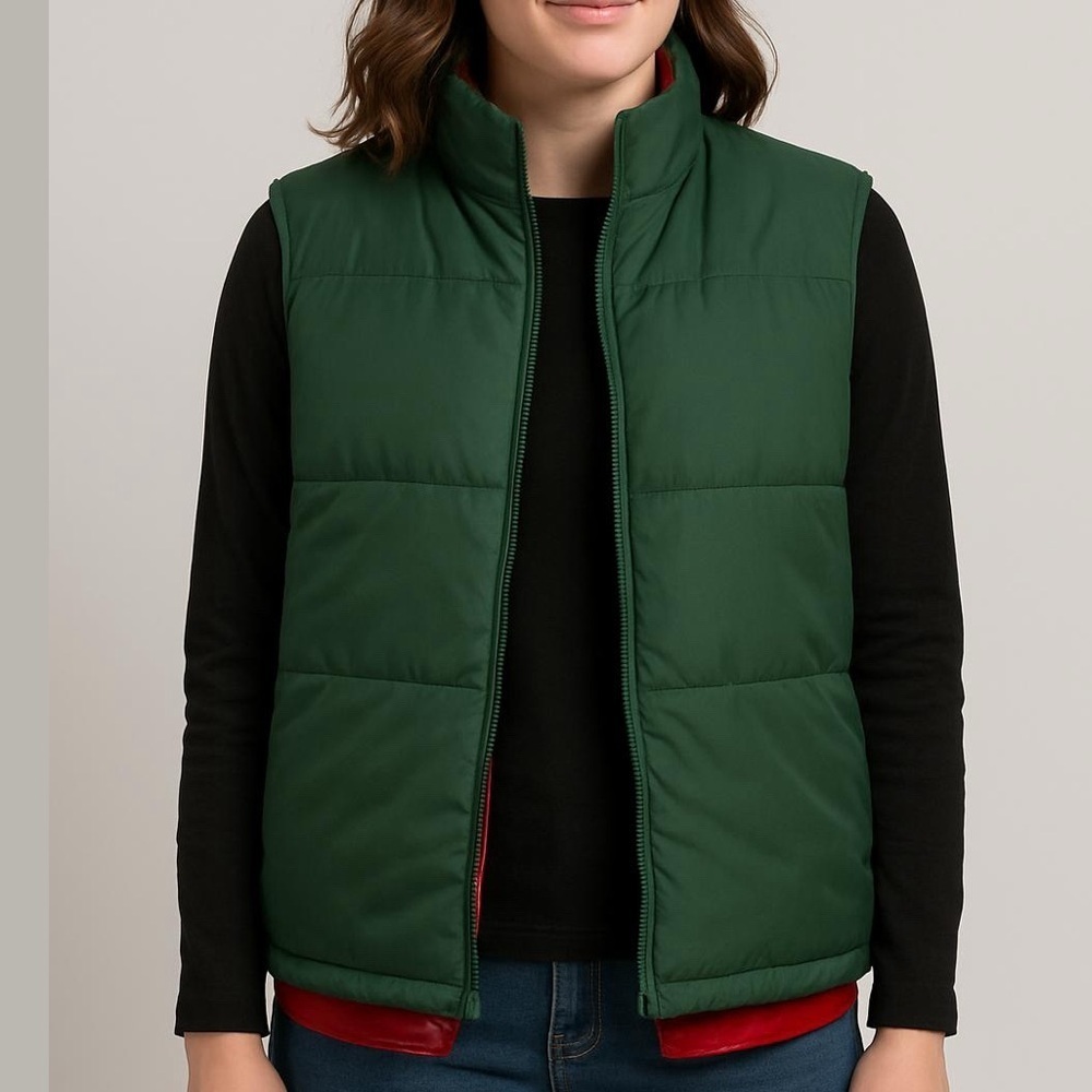 Vintage Canada North down filled reversible puffer vest lightweight red green M
